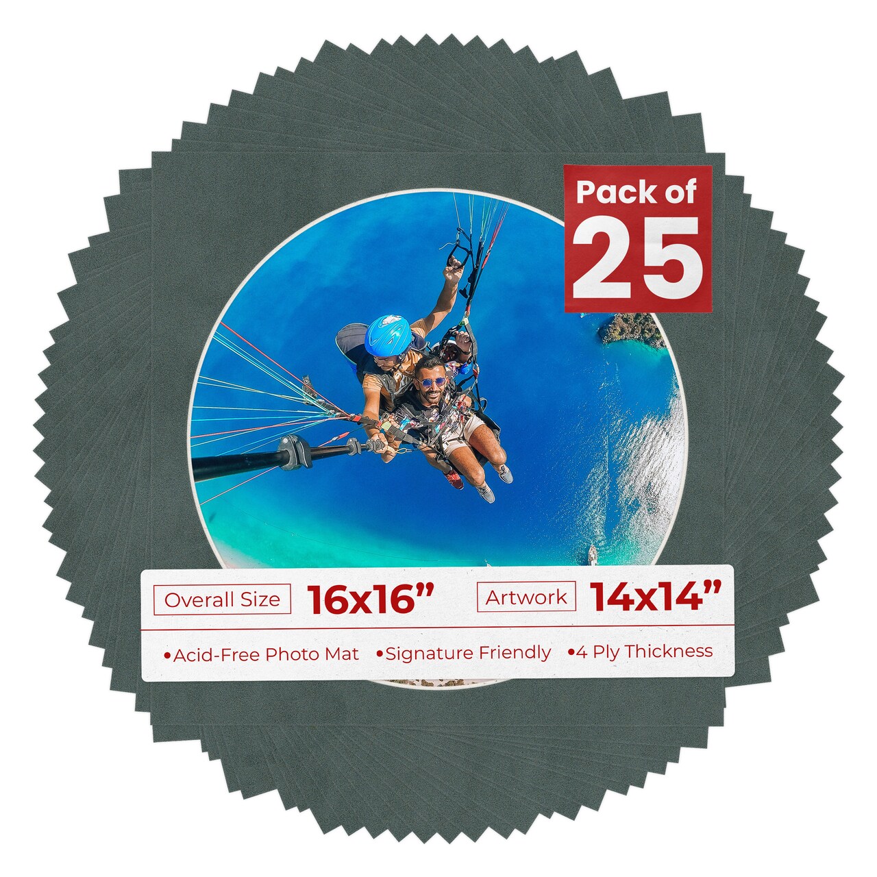 Dark Grey Suede Mat Board for 16x16 Frames - Circle Opening for 14x14 Photos